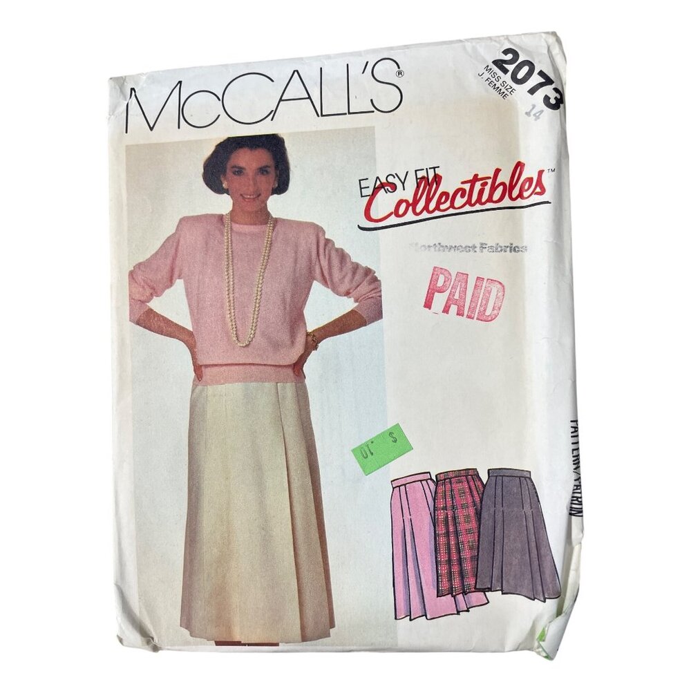80s McCalls 2073 Misses Skirt Sewing Pattern Size 14 Easy Fit Collectibles UNCUT